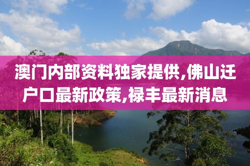 澳门内部资料独家提供,佛山迁户口最新政策,禄丰最新消息