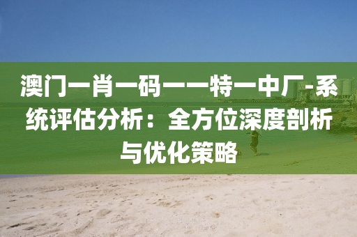 澳门一肖一码一一特一中厂-系统评估分析：全方位深度剖析与优化策略