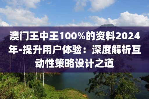 澳门王中王100%的资料2024年-提升用户体验：深度解析互动性策略设计之道