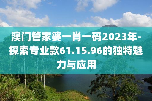 澳门管家婆一肖一码2023年-探索专业款61.15.96的独特魅力与应用