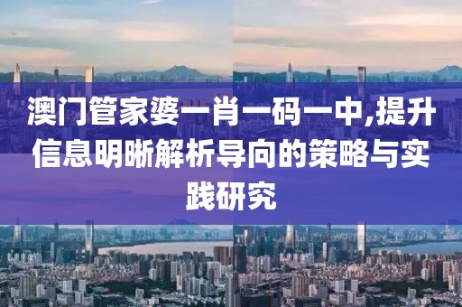 澳门管家婆一肖一码一中,提升信息明晰解析导向的策略与实践研究