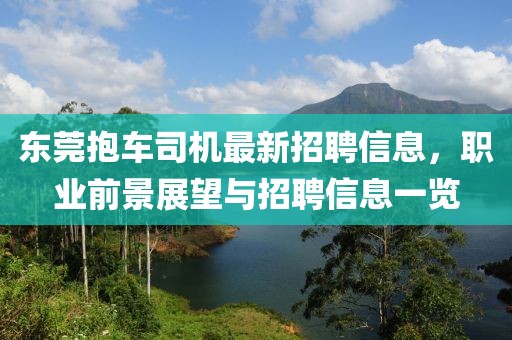 东莞抱车司机最新招聘信息，职业前景展望与招聘信息一览