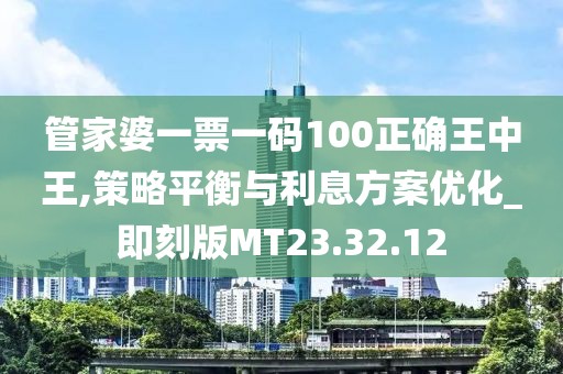 管家婆一票一码100正确王中王,策略平衡与利息方案优化_即刻版MT23.32.12