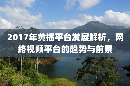 2017年黄播平台发展解析，网络视频平台的趋势与前景